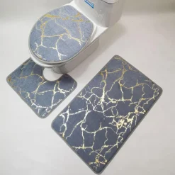 Black Marble Bath Mat Non-slip Bathroom Rugs Sets 3 Piece with Non-Slip Rug, Toilet Lid Cover and Bath Mat, Gold Bathroom Rugs and Mats Sets
