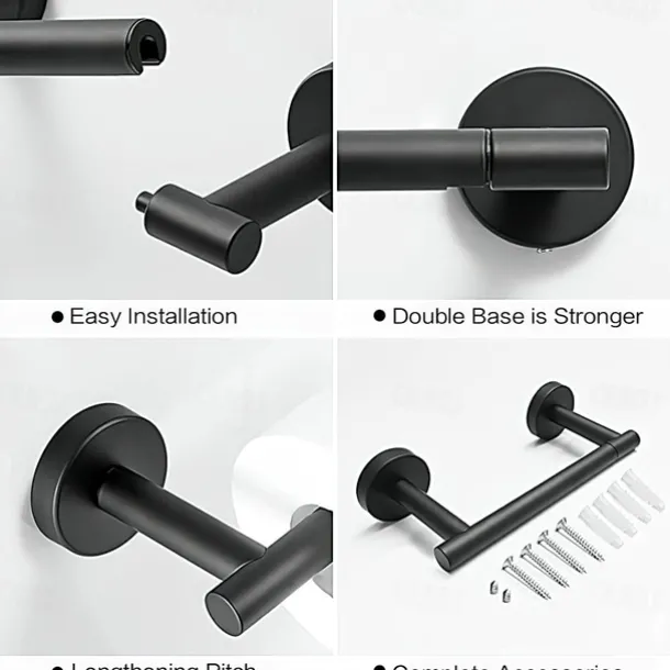 Black Toilet Paper Holder Bathroom Flexible Pivoting Tissue Handle on Wall Mounted, SUS 304 Stainless Steel Adjustable TP Large Mega Roll Holder for Wooden Cabinet Classic Matte