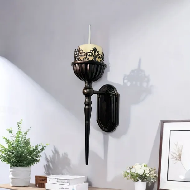 Black Vintage Candlesticks, Black Crown And Scepter Design Wall-Mounted, Perfect Decoration for Living Room, Courtyard, Bedroom, Staircase, Christmas, Halloween, Valentine's Day Gift 1PCS