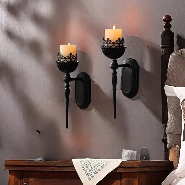 Black Vintage Candlesticks, Black Crown And Scepter Design Wall-Mounted, Perfect Decoration for Living Room, Courtyard, Bedroom, Staircase, Christmas, Halloween, Valentine's Day Gift 1PCS