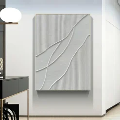 Black White Modern Minimalist Wall Art Modern Minimalist Art Black 3D Texture Painting Abstract Painting Home Wall Decor Stretched Frame Ready to Hang