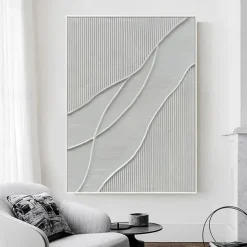Black White Modern Minimalist Wall Art Modern Minimalist Art Black 3D Texture Painting Abstract Painting Home Wall Decor Stretched Frame Ready to Hang