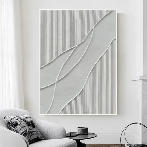 Black White Modern Minimalist Wall Art Modern Minimalist Art Black 3D Texture Painting Abstract Painting Home Wall Decor Stretched Frame Ready to Hang
