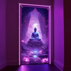 Blacklight Door Decorations Door Covers Glow in the Dark Buddha Mandala Bohemian Door Tapestry Door Curtain Decoration Backdrop Indoor/Outdoor Door Banner for Front Door Farmhouse