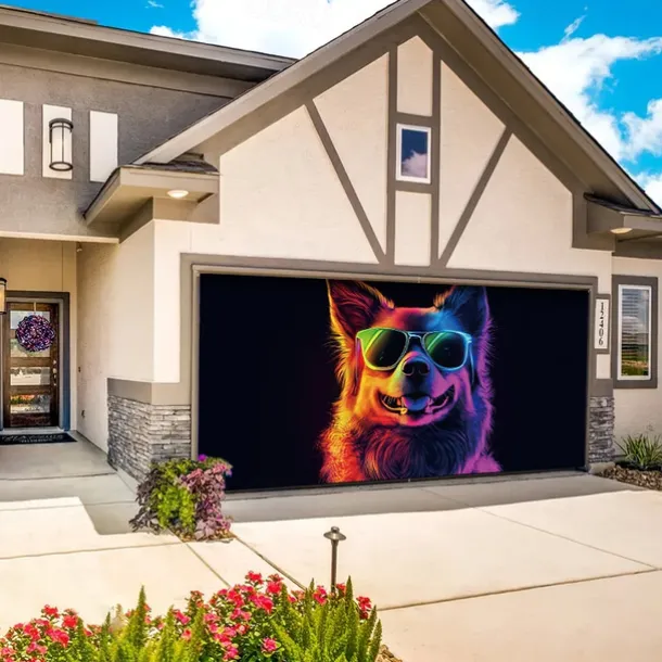 Blacklight Door Decorations Garage Door Cover Glow in the Dark Animal Dog Outdoor Banner Large Backdrop for Party Outdoor Garage Door Home Wall Decorations