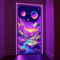 Blacklight Door Decorations Door Covers Glow in the Dark Landscape Waterfall Door Tapestry Door Curtain Decoration Backdrop Indoor/Outdoor Door Banner for Front Door Farmhouse
