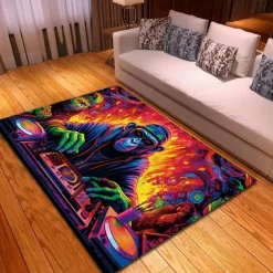 Blacklight Rug UV Reactive Glow in the Dark Area Rug Kitchen Mat Non-Slip Oil Proof Chimpanzees DJ Floor Mat Livingroom Rug Indoor Outdoor Mat Bedroom Decor Bathroom Mat Entrance Rug Door Mat