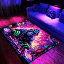 Blacklight Rug UV Reactive Glow in the Dark Area Rug Kitchen Mat Non-Slip Oil Proof Chimpanzees DJ Floor Mat Livingroom Rug Indoor Outdoor Mat Bedroom Decor Bathroom Mat Entrance Rug Door Mat