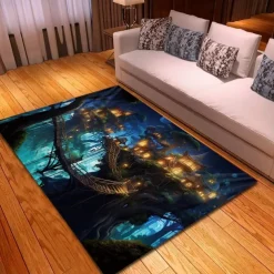 Blacklight Rug UV Reactive Glow in the Dark Area Rug Kitchen Mat Non-Slip Oil Proof Trippy Tree House Floor Mat Livingroom Rug Indoor Outdoor Mat Bedroom Decor Bathroom Mat Entrance Rug Door Mat