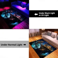 Blacklight Rug UV Reactive Glow in the Dark Area Rug Kitchen Mat Non-Slip Oil Proof Trippy Tree House Floor Mat Livingroom Rug Indoor Outdoor Mat Bedroom Decor Bathroom Mat Entrance Rug Door Mat