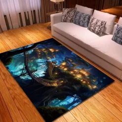 Blacklight Rug UV Reactive Glow in the Dark Area Rug Kitchen Mat Non-Slip Oil Proof Trippy Tree House Floor Mat Livingroom Rug Indoor Outdoor Mat Bedroom Decor Bathroom Mat Entrance Rug Door Mat