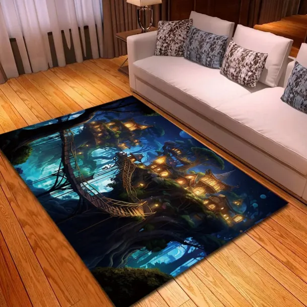 Blacklight Rug UV Reactive Glow in the Dark Area Rug Kitchen Mat Non-Slip Oil Proof Trippy Tree House Floor Mat Livingroom Rug Indoor Outdoor Mat Bedroom Decor Bathroom Mat Entrance Rug Door Mat