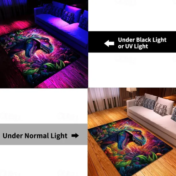 Blacklight Rug UV Reactive Glow in the Dark Area Rug Kitchen Mat Non-Slip Oil Proof Trippy Dragon Floor Mat Livingroom Rug Indoor Outdoor Mat Bedroom Decor Bathroom Mat Entrance Rug Door Mat