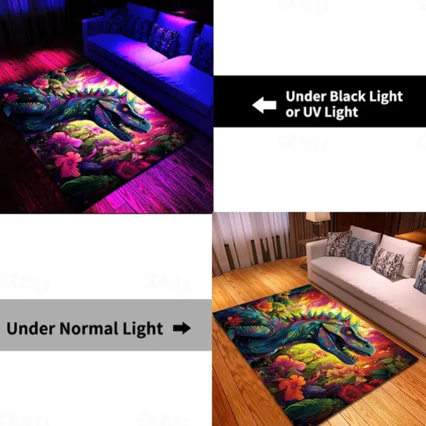 Blacklight Rug UV Reactive Glow in the Dark Area Rug Kitchen Mat Non-Slip Oil Proof Trippy Dragon Floor Mat Livingroom Rug Indoor Outdoor Mat Bedroom Decor Bathroom Mat Entrance Rug Door Mat