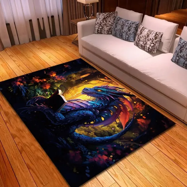 Blacklight Rug UV Reactive Glow in the Dark Area Rug Kitchen Mat Non-Slip Oil Proof Trippy Dragon Floor Mat Livingroom Rug Indoor Outdoor Mat Bedroom Decor Bathroom Mat Entrance Rug Door Mat