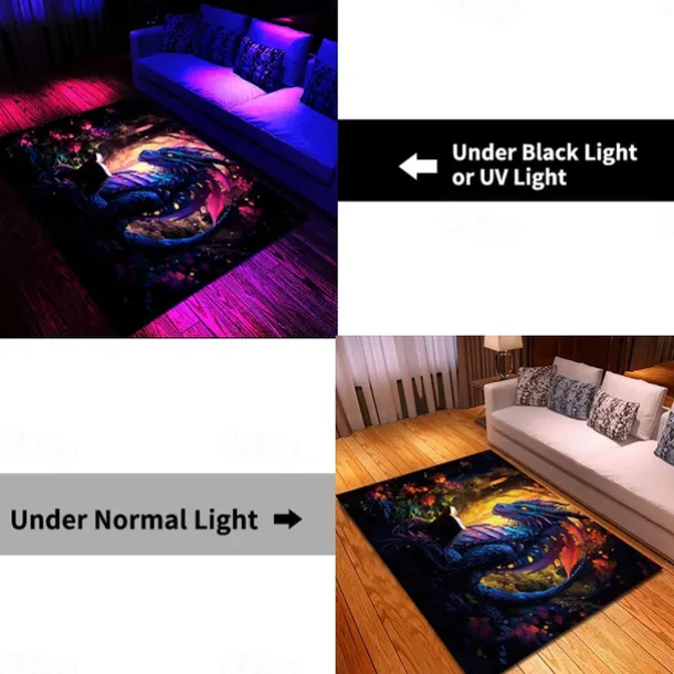 Blacklight Rug UV Reactive Glow in the Dark Area Rug Kitchen Mat Non-Slip Oil Proof Trippy Dragon Floor Mat Livingroom Rug Indoor Outdoor Mat Bedroom Decor Bathroom Mat Entrance Rug Door Mat