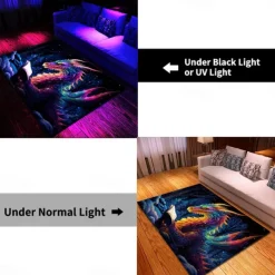 Blacklight Rug UV Reactive Glow in the Dark Area Rug Kitchen Mat Non-Slip Oil Proof Trippy Dragon Floor Mat Livingroom Rug Indoor Outdoor Mat Bedroom Decor Bathroom Mat Entrance Rug Door Mat