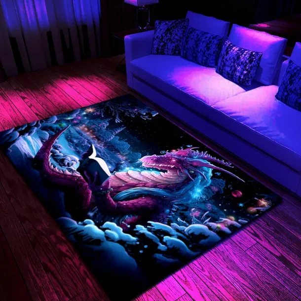 Blacklight Rug UV Reactive Glow in the Dark Area Rug Kitchen Mat Non-Slip Oil Proof Trippy Dragon Floor Mat Livingroom Rug Indoor Outdoor Mat Bedroom Decor Bathroom Mat Entrance Rug Door Mat