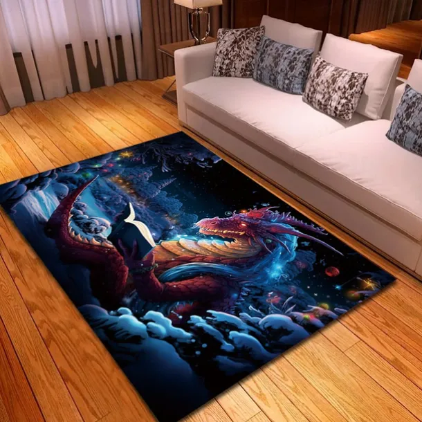 Blacklight Rug UV Reactive Glow in the Dark Area Rug Kitchen Mat Non-Slip Oil Proof Trippy Dragon Floor Mat Livingroom Rug Indoor Outdoor Mat Bedroom Decor Bathroom Mat Entrance Rug Door Mat