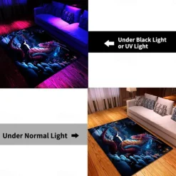 Blacklight Rug UV Reactive Glow in the Dark Area Rug Kitchen Mat Non-Slip Oil Proof Trippy Dragon Floor Mat Livingroom Rug Indoor Outdoor Mat Bedroom Decor Bathroom Mat Entrance Rug Door Mat