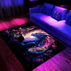 Blacklight Rug UV Reactive Glow in the Dark Area Rug Kitchen Mat Non-Slip Oil Proof Trippy Dragon Floor Mat Livingroom Rug Indoor Outdoor Mat Bedroom Decor Bathroom Mat Entrance Rug Door Mat