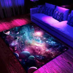 Blacklight Rug UV Reactive Glow in the Dark Area Rug Kitchen Mat Non-Slip Oil Proof Trippy Galaxy Floor Mat Livingroom Rug Indoor Outdoor Mat Bedroom Decor Bathroom Mat Entrance Rug Door Mat