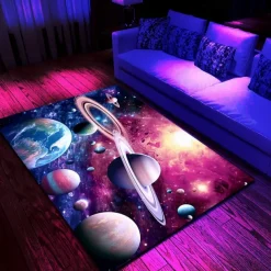 Blacklight Rug UV Reactive Glow in the Dark Area Rug Kitchen Mat Non-Slip Oil Proof Trippy Galaxy Floor Mat Livingroom Rug Indoor Outdoor Mat Bedroom Decor Bathroom Mat Entrance Rug Door Mat