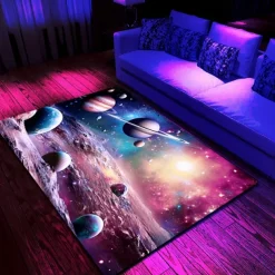 Blacklight Rug UV Reactive Glow in the Dark Area Rug Kitchen Mat Non-Slip Oil Proof Trippy Galaxy Floor Mat Livingroom Rug Indoor Outdoor Mat Bedroom Decor Bathroom Mat Entrance Rug Door Mat