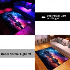 Blacklight Rug UV Reactive Glow in the Dark Area Rug Kitchen Mat Non-Slip Oil Proof Trippy Universe Floor Mat Livingroom Rug Indoor Outdoor Mat Bedroom Decor Bathroom Mat Entrance Rug Door Mat