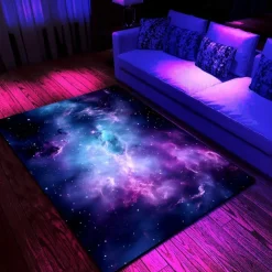 Blacklight Rug UV Reactive Glow in the Dark Area Rug Kitchen Mat Non-Slip Oil Proof Trippy Universe Floor Mat Livingroom Rug Indoor Outdoor Mat Bedroom Decor Bathroom Mat Entrance Rug Door Mat