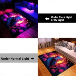 Blacklight Rug UV Reactive Glow in the Dark Area Rug Kitchen Mat Non-Slip Oil Proof Creepy Dragon Floor Mat Livingroom Rug Indoor Outdoor Mat Bedroom Decor Bathroom Mat Entrance Rug Door Mat