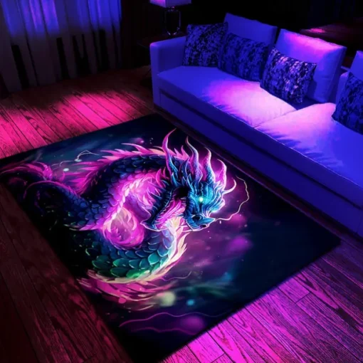 Blacklight Rug UV Reactive Glow in the Dark Area Rug Kitchen Mat Non-Slip Oil Proof Creepy Dragon Floor Mat Livingroom Rug Indoor Outdoor Mat Bedroom Decor Bathroom Mat Entrance Rug Door Mat
