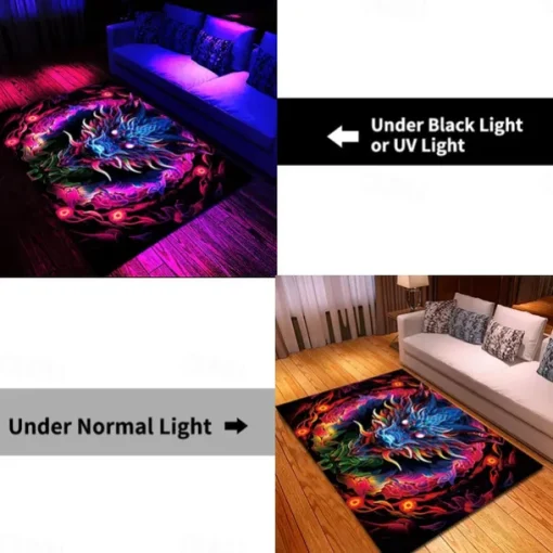 Blacklight Rug UV Reactive Glow in the Dark Area Rug Kitchen Mat Non-Slip Oil Proof Creepy Dragon Floor Mat Livingroom Rug Indoor Outdoor Mat Bedroom Decor Bathroom Mat Entrance Rug Door Mat