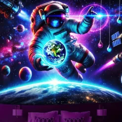 Blacklight Tapestry Glow in the Dark Glow Party UV Reactive Planet Universe Astronaut Trippy Misty Nature Landscape Hanging Tapestry Wall Art Mural for Living Room Bedroom
