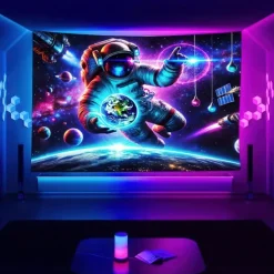 Blacklight Tapestry Glow in the Dark Glow Party UV Reactive Planet Universe Astronaut Trippy Misty Nature Landscape Hanging Tapestry Wall Art Mural for Living Room Bedroom