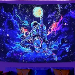 Blacklight Tapestry Glow in the Dark Glow Party UV Reactive Planet Universe Astronaut Trippy Misty Nature Landscape Hanging Tapestry Wall Art Mural for Living Room Bedroom