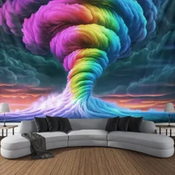 Blacklight Tapestry Glow in the Dark Glow Party UV Reactive Trippy Misty Tornado Nature Landscape Hanging Tapestry Wall Art Mural for Living Room Bedroom