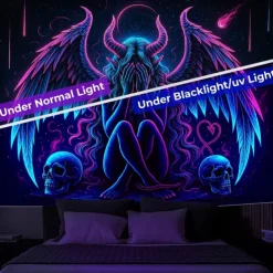 Blacklight Tapestry Glow in the Dark Glow Party UV Reactive Demons Trippy Misty Hanging Tapestry Wall Art Mural for Living Room Bedroom
