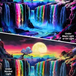 Blacklight Tapestry UV Reactive Glow in the Dark Glow Party Psychedelic Trippy Misty Colorful Waterfall Hanging Tapestry Wall Art Mural for Living Room Bedroom