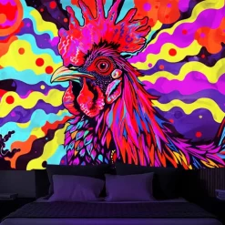 Blacklight Tapestry UV Reactive Glow in the Dark Glow Party Neon Deer Animals Psychedelic Trippy Misty Hanging Tapestry Wall Art Mural for Living