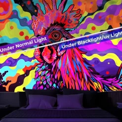 Blacklight Tapestry UV Reactive Glow in the Dark Glow Party Neon Deer Animals Psychedelic Trippy Misty Hanging Tapestry Wall Art Mural for Living