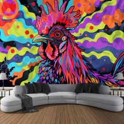 Blacklight Tapestry UV Reactive Glow in the Dark Glow Party Neon Deer Animals Psychedelic Trippy Misty Hanging Tapestry Wall Art Mural for Living