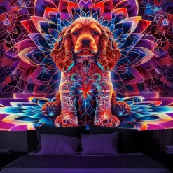 Blacklight Tapestry UV Reactive Glow in the Dark Glow Party Neon Deer Animals Psychedelic Trippy Misty Hanging Tapestry Wall Art Mural for Living