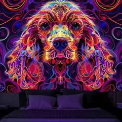 Blacklight Tapestry UV Reactive Glow in the Dark Glow Party Neon Deer Animals Psychedelic Trippy Misty Hanging Tapestry Wall Art Mural for Living