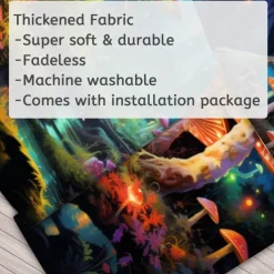 Blacklight Tapestry UV Reactive Glow in the Dark Glow Party Neon Mushroom Forest Psychedelic Trippy Misty Hanging Tapestry Wall Art Mural for Living