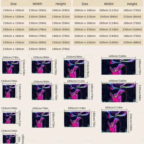 Blacklight Tapestry UV Reactive Glow in the Dark Glow Party Neon Girl Psychedelic Trippy Misty Hanging Tapestry Wall Art Mural for Living Room Bedroom