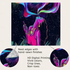 Blacklight Tapestry UV Reactive Glow in the Dark Glow Party Neon Girl Psychedelic Trippy Misty Hanging Tapestry Wall Art Mural for Living Room Bedroom