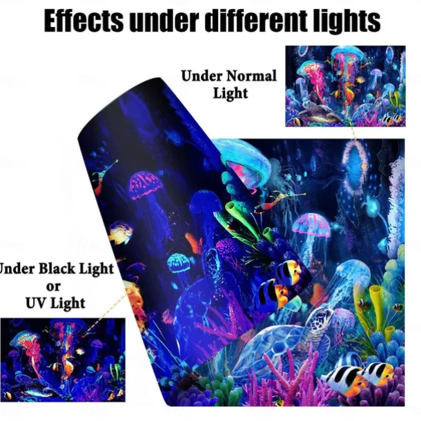 Blacklight Tapestry UV Reactive Glow in the Dark Glow Party Neon Jellyfish Marine Psychedelic Trippy Misty Hanging Tapestry Wall Art Mural for Living Room Bedroom