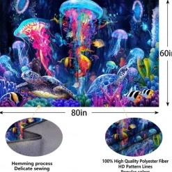 Blacklight Tapestry UV Reactive Glow in the Dark Glow Party Neon Jellyfish Marine Psychedelic Trippy Misty Hanging Tapestry Wall Art Mural for Living Room Bedroom