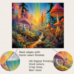 Blacklight Tapestry UV Reactive Glow in the Dark Glow Party Neon Mushroom Pathway Landscape Psychedelic Trippy Misty Hanging Tapestry Wall Art Mural for Living